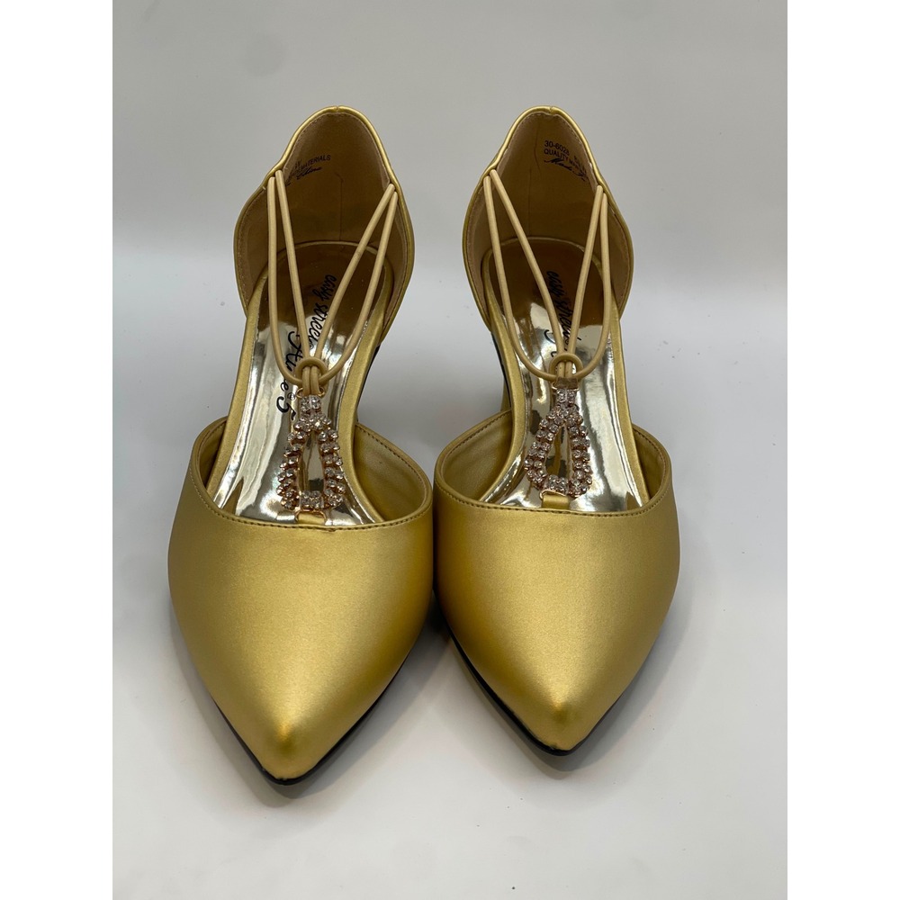 Easy Street Alive 5 Moonlight Gold Satin Rhinestone Pumps Heels 6.5 W